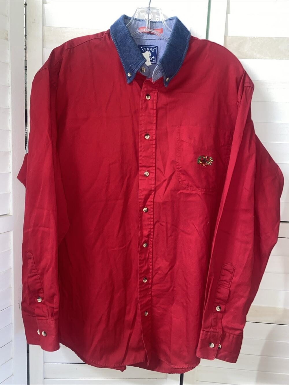 80s Texas Cotton Red Western Button From Shirt Men's Large 16.5/34 USA Made